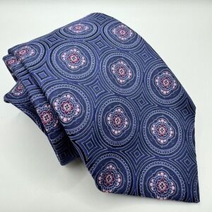 Daniel Cremieux Mens Silk Tie Blue Purple Pink‎ Blue Medallion Geometric Luxury